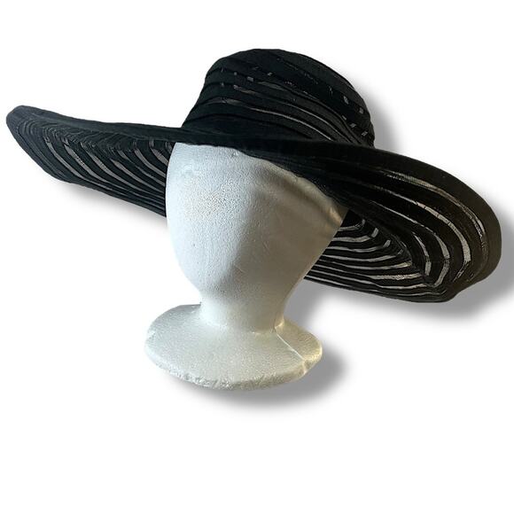 Black Sheer FAUX STRAW SUN HAT SZ ONE SIZE - Picture 7 of 9